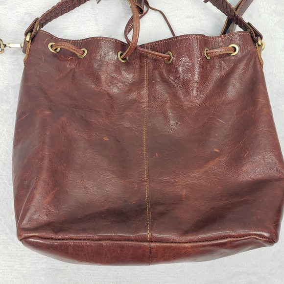 Sorpresa Leather Bucket Bag Drawstring Tassel Shoulder Bag Tote Brown Fringe - Picture 4 of 16